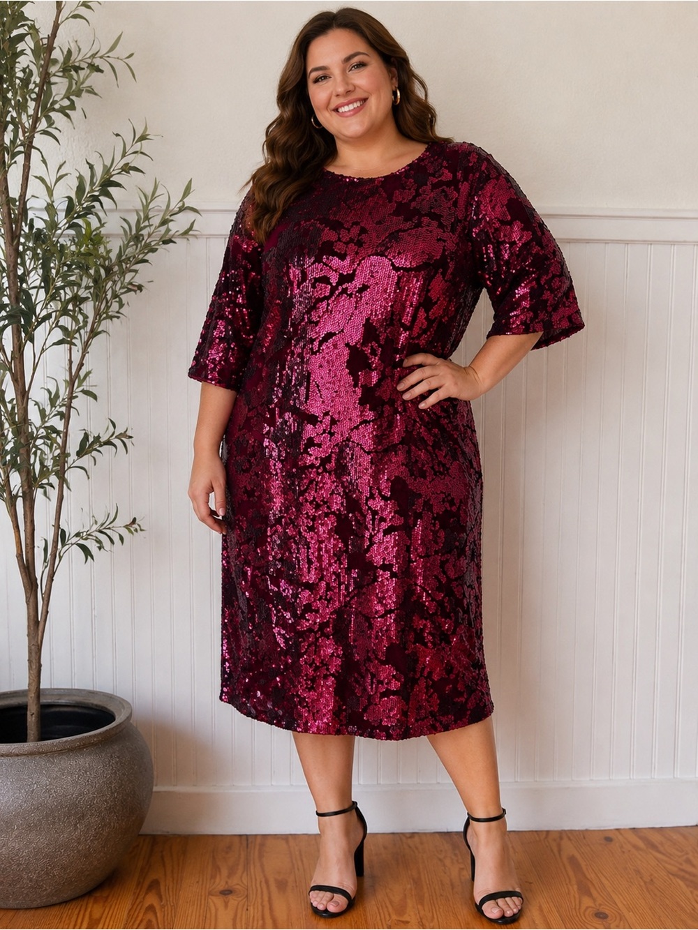 Marc Bouwer 2X Burgundy Sequin Velvet Cocktail Party Dress Plus Size Wedding